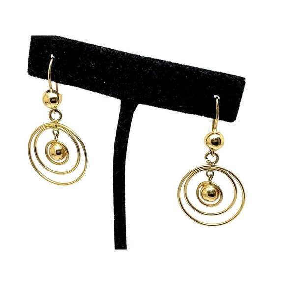 Hoops Earrings 14k Yellow Gold Concentric Circles Women's Dangle 21mm Es… - Picture 13 of 13